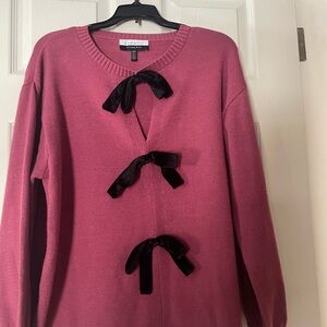 Women's Pink Sweater with Black Bow Accents